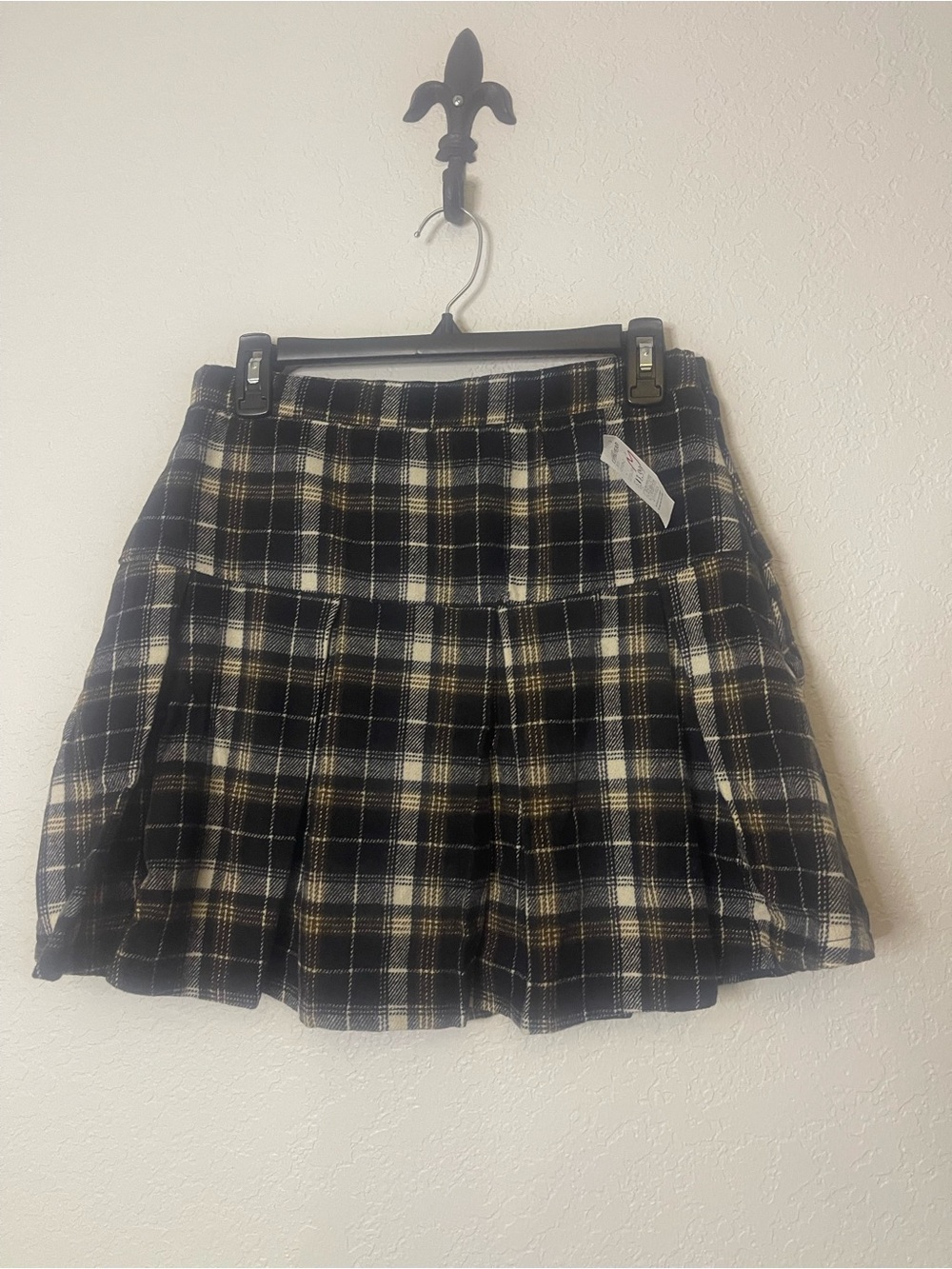iris Black and Cream Plaid Mini Skirt